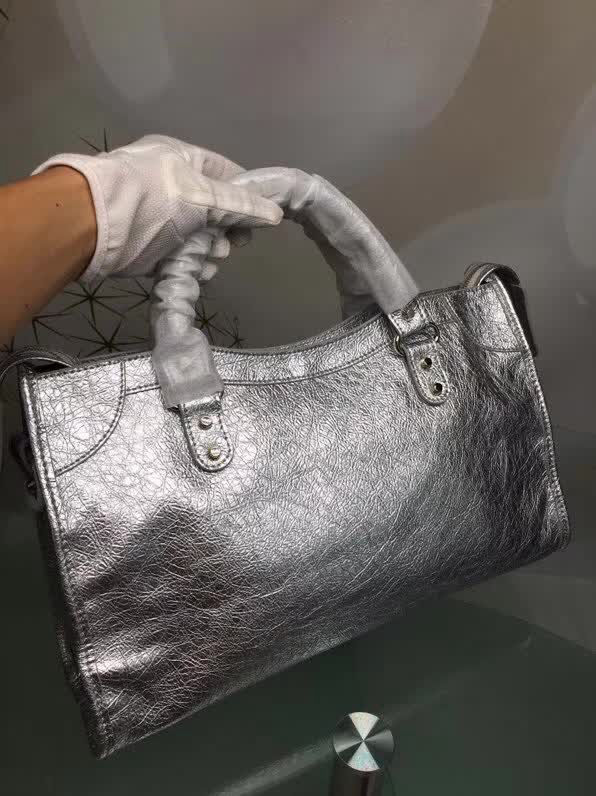 BALENCIAG巴黎世家 原版 義大利進口爆裂銀皮 新款 手提單肩斜挎包  BL1242